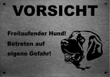 Edelstahl Warnschild Kangal-Hirtenhund VORSICHT Freilaufender Hund! Betreten auf eigene Gefahr!